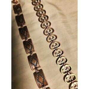 Vintage Solid Copper Bracelets Lot of 2 Southwestern Geometric SJ Signed 7in